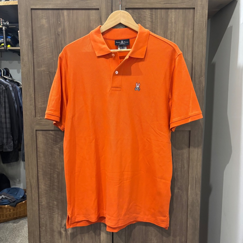 Psycho Bunny Mens Polo Shirt Orange Pima Cotton Short Sleeve Size 6 XL